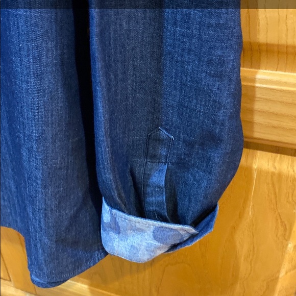 7 Diamonds Mens Long Sleeve Button Front Blue Camo Flip Cuff Shirt Size XL - Picture 5 of 10